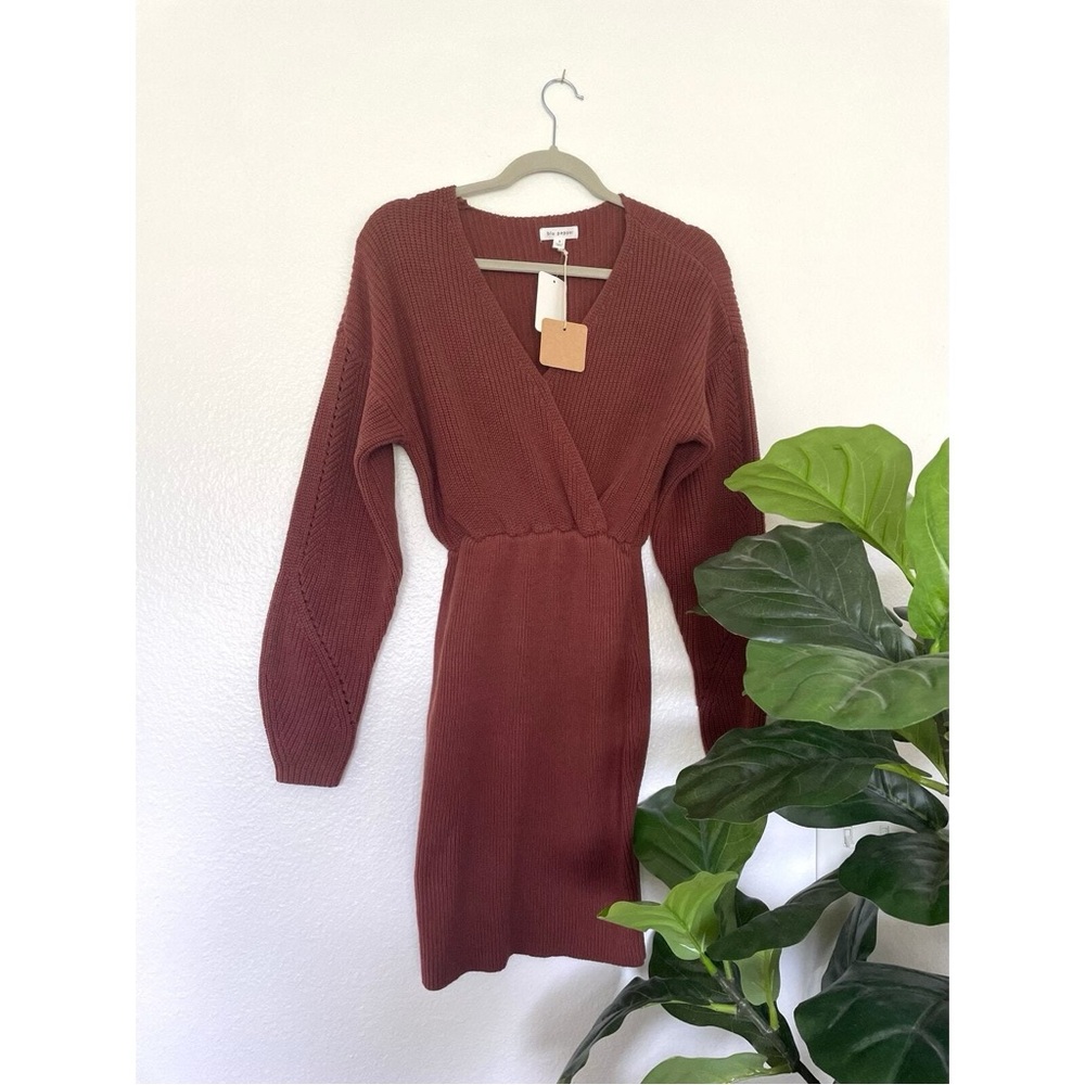 blu pepper sweater wrap dress / size large / brown